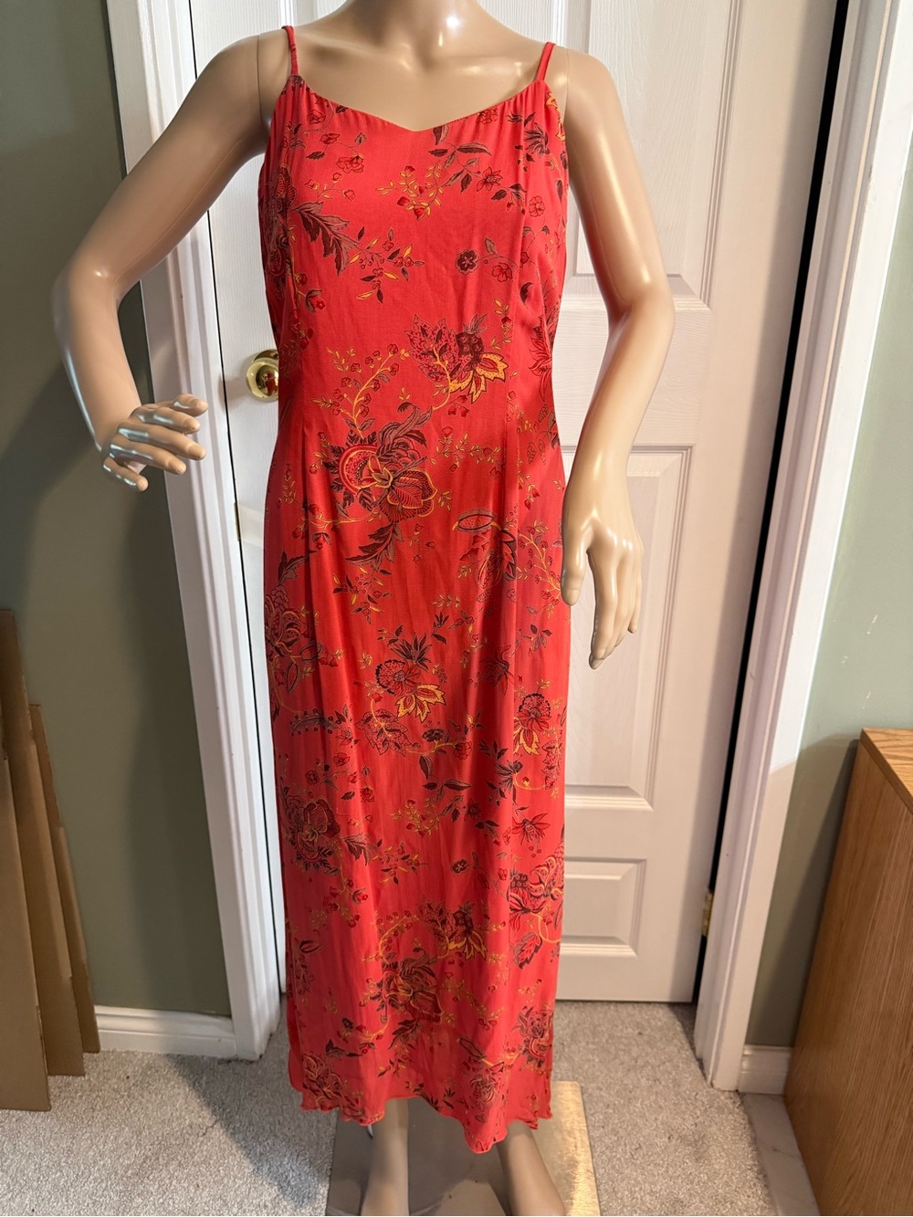 Vintage Tristan & Iseut Orange Floral Midi Dress Y2K Size 8 Rayon Grunge